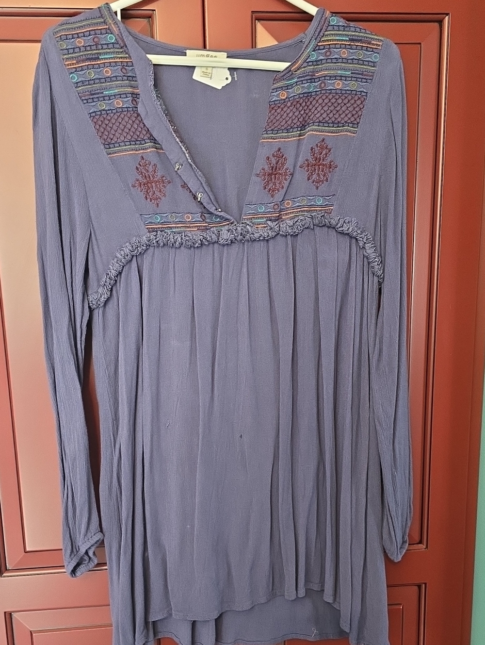 Umgee Lavender Boho Embroidered V-Neck Tunic Top
